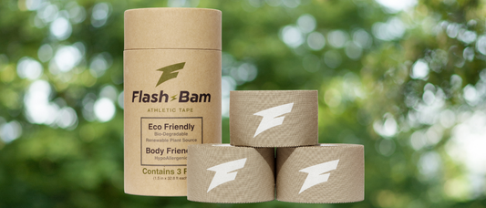 Flash-Bam biodegradable athletic tape as a sustainable alternative to wasteful sports tape