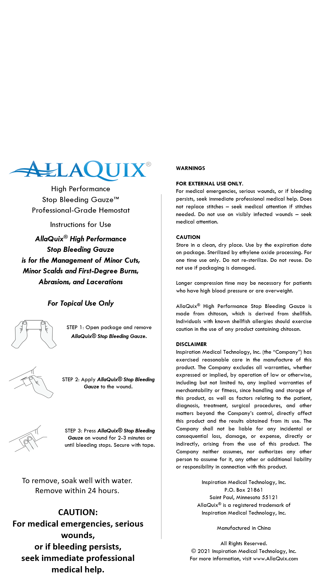 AllaQuix High Performance Stop Bleeding Gauze (Large 2in)